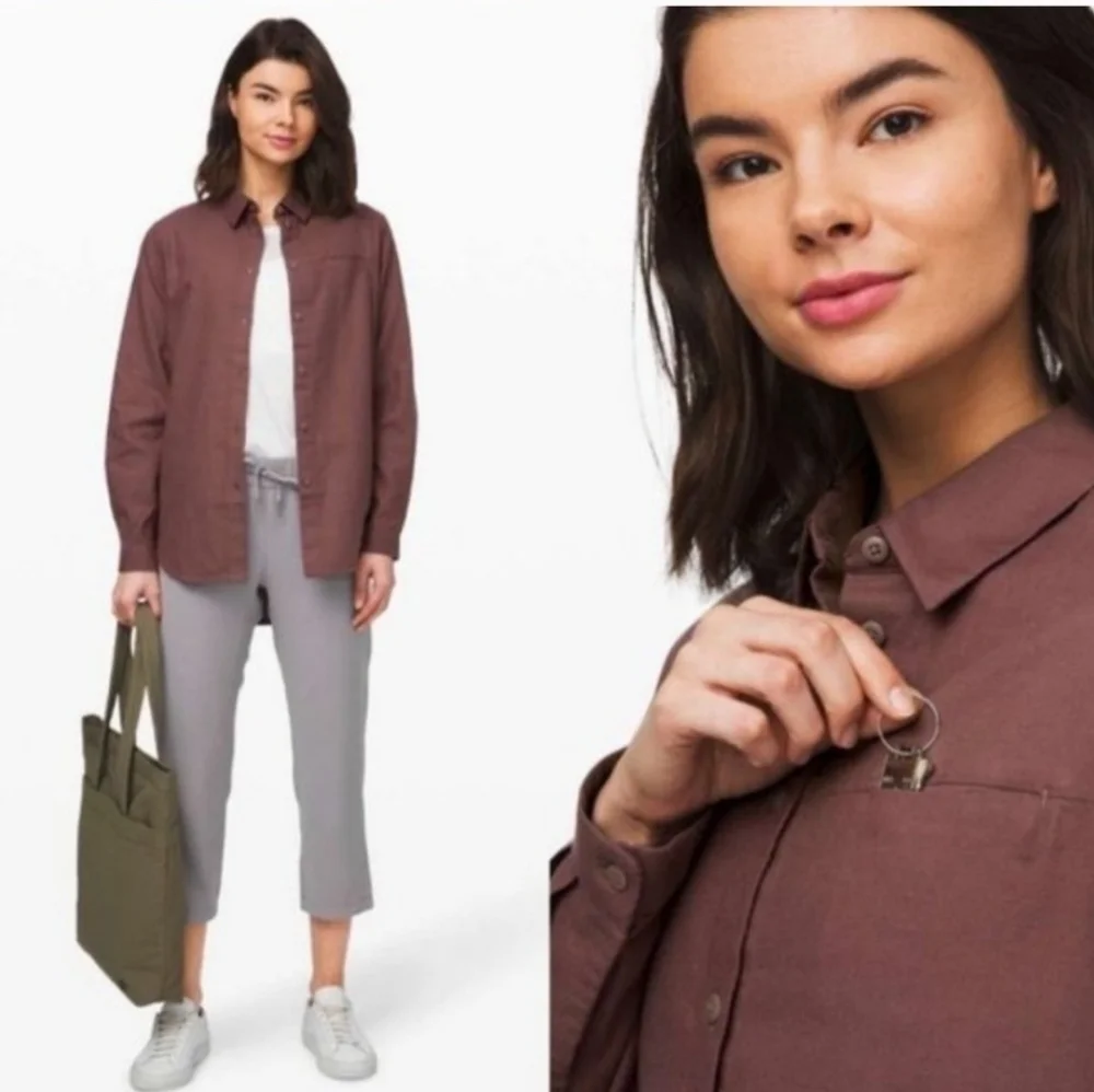 LULULEMON Full Day Ahead Button Down Shirt Women's Mauve Dusty Rose Long Sleeve